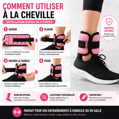 Poids de Cheville et Poignet 0,5 kg ou 1 kg – Paire Ajustable Fitness & Marche - La Zone Fitness