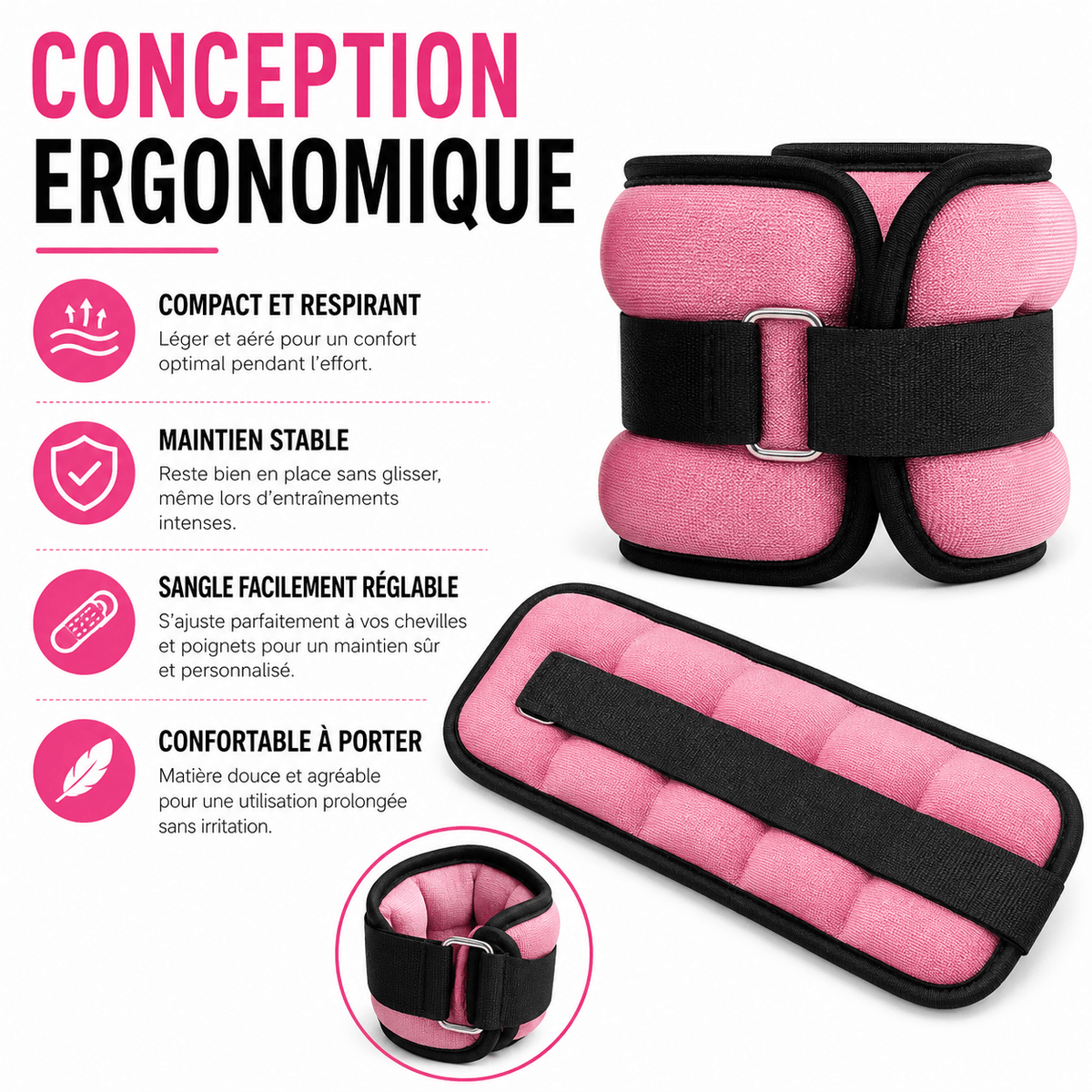 Poids de Cheville et Poignet 0,5 kg ou 1 kg – Paire Ajustable Fitness & Marche - La Zone Fitness