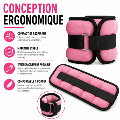 Poids de Cheville et Poignet 0,5 kg ou 1 kg – Paire Ajustable Fitness & Marche - La Zone Fitness