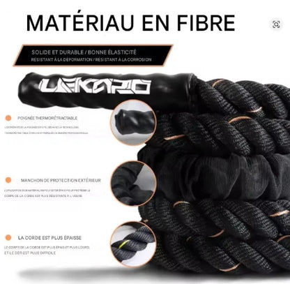 Corde a sauter avec poignee thermoretractable résistant a la deformation