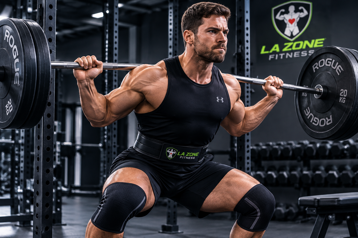 Squat avec barre et ceinture de musculation pour entraînement de force