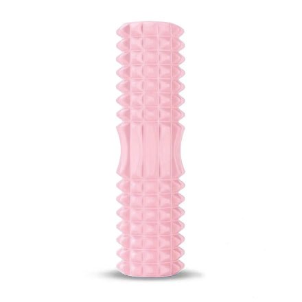 Rouleau de massage rose en position verticale