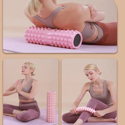 Rouleau de massage femme en position de yoga