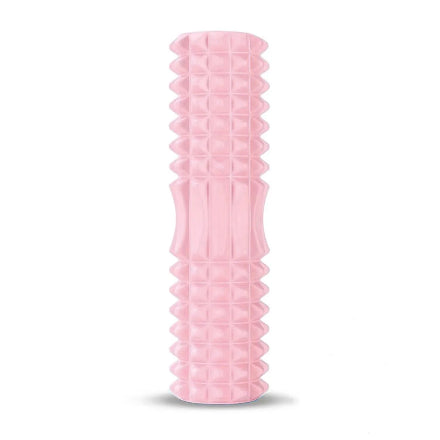 Rouleau de massage rose en position verticale