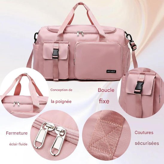 Sac de sport rose coutures securisees