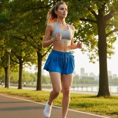 Short de sport femme bleu jogging ville