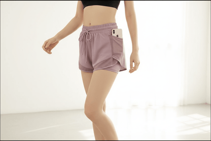 Vêtements sport femme short mauve poche téléphone 3:2 HD