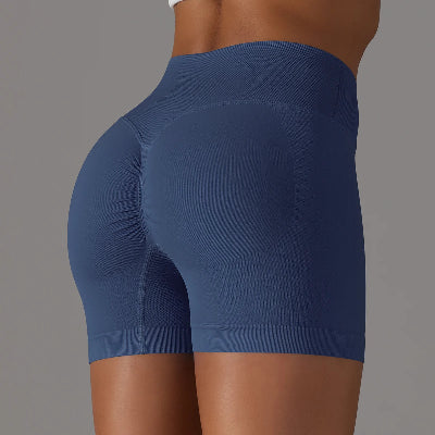 Short de sport femme bleu vue de cote