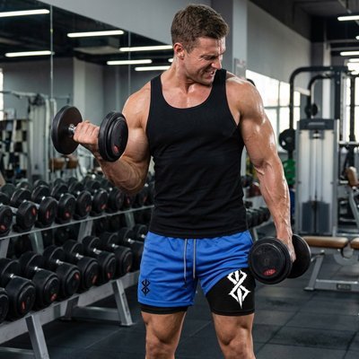 Short de sport homme flexion bras avec dumbell