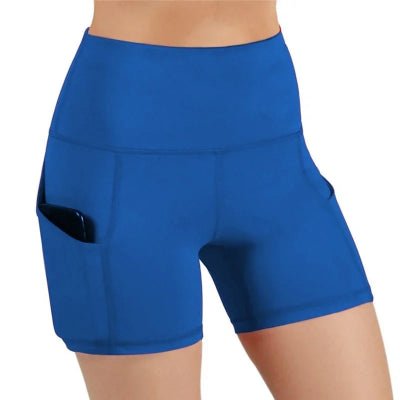 Short de sport bleu femme de cote