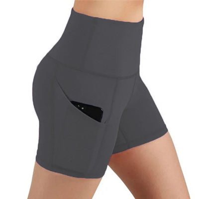 Short de sport gris fonce femme de cote