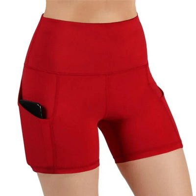 Short de sport rouge femme de cote