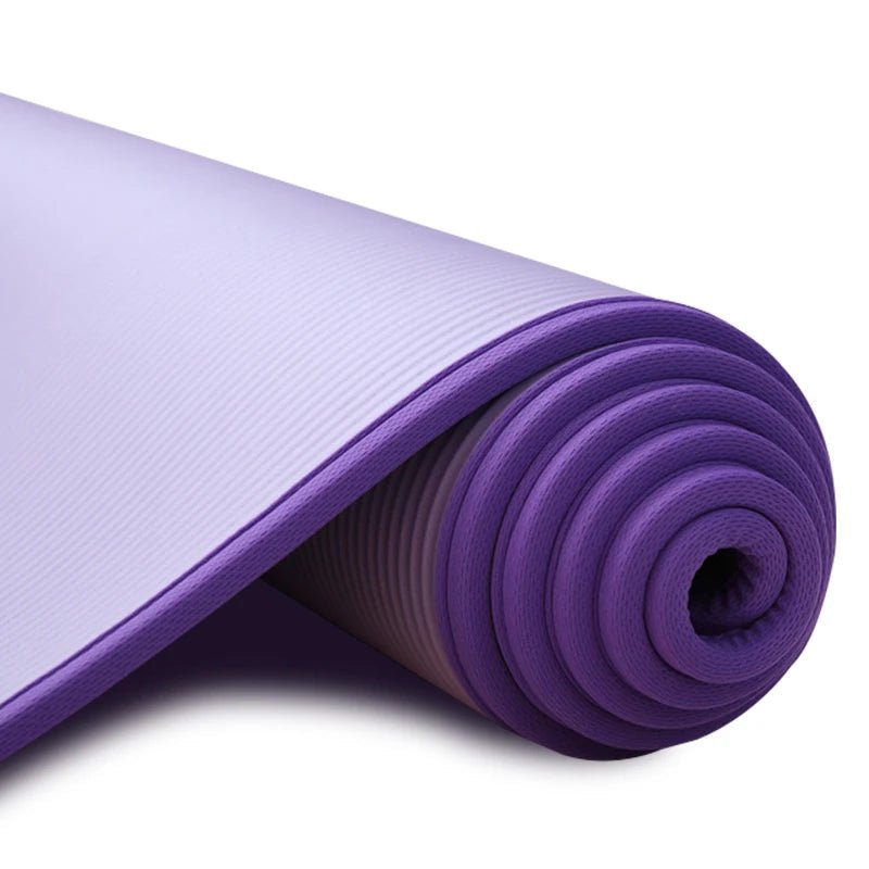 Tapis de gym Confort Pro 10mm violet, détail de la texture et de l'épaisseur
